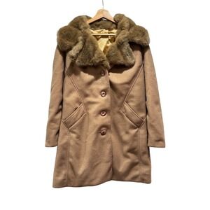 Vintage Camel Faux Fur Collar Wool Blend Coat Women's Union Made estimate Size M